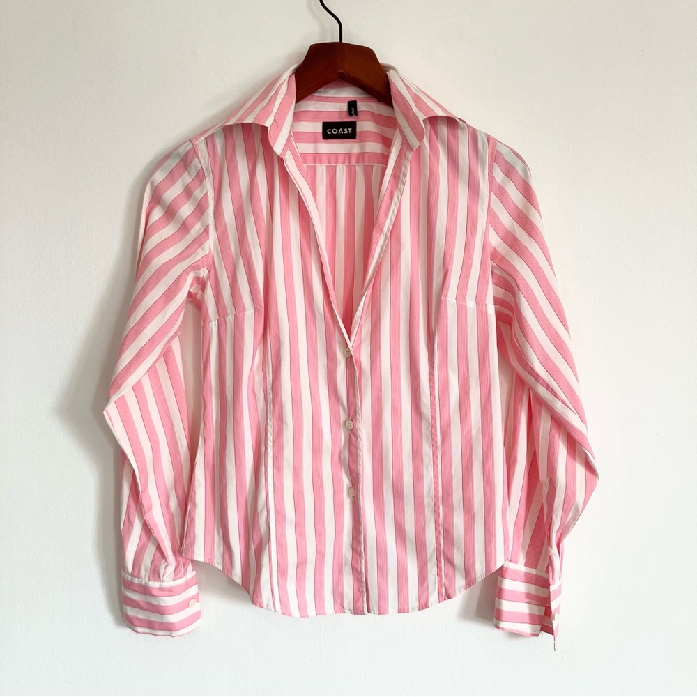 NWOT Coast Italy Striped Button Down Stretch Cotton Blouse EURO Size 42 / US Med